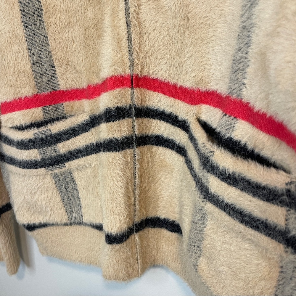 Cyrus Sweater Cardigan Zip Pockets Cozy Tan Beige Black Plaid Lux Feel M - Picture 3 of 6